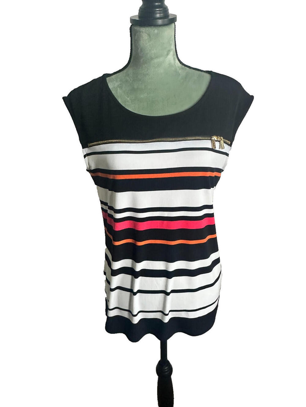 Calvin Klein Striped Sleeveless Stretch Top Medium